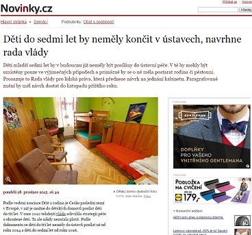 novinky.cz: Děti do sedmi let by neměly končit v ústavech, navrhne rada vlády