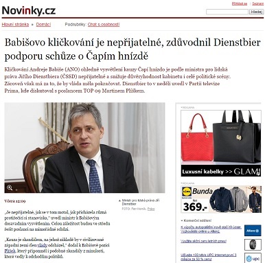 novinky.cz: Babišovo kličkování je nepřijatelné, zdůvodnil Dienstbier podporu schůze o Čapím hnízdě