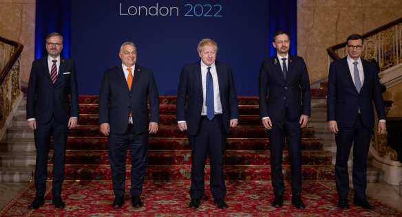 Setkání premiérů zemí V4 s předsedou vlády Velké Británie Borisem Johnsonem se konalo v Londýně, 8. března 2022.