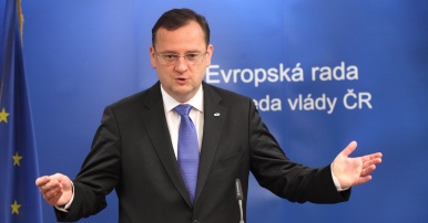 Prime Minister Petr Nečas at a press conference following a meeting of the European Council