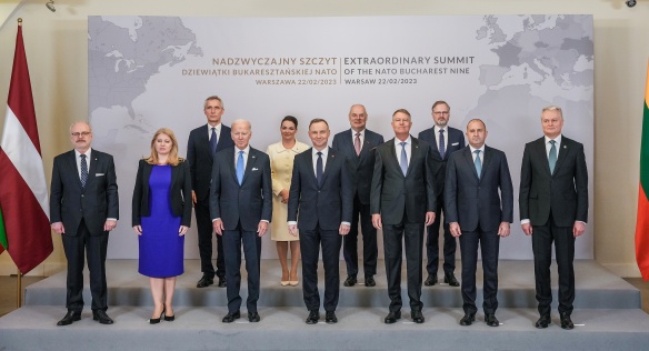 A joint photo of the B9 leaders with US President Joe Biden and NATO Secretary General Jens Stoltenberg, 22 February 2023.