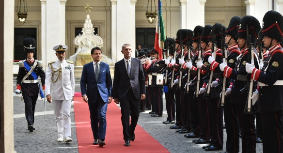 Premiéři Andrej Babiš a Giuseppe Conte v Palazzo Chigi, sídle Úřadu vlády Italské republiky, 28. srpna 2018.