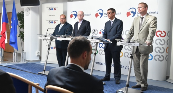 Tisková konference po jednání vlády v Ostravě, 22. července 2015.