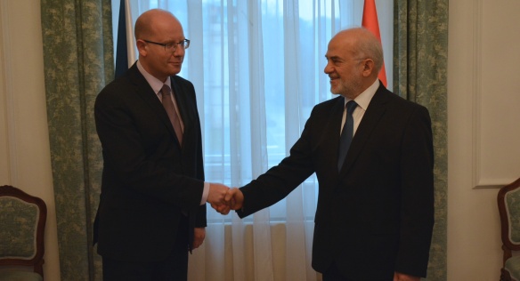 Předseda vlády Bohuslav Sobotka přijal ministra zahraničních věcí Irácké republiky Ibráhíma Džáfarího. 8. února 2017.