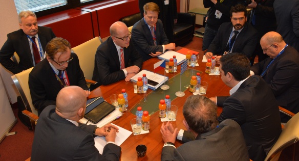 Premiér Sobotka se setkal v Bruselu před jednáním Evropské rady s řeckým premiérem Tsiprasem, 17. února 2016.