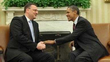 Premiér Petr Nečas a prezident USA Barack Obama, Washington 27. října 2011