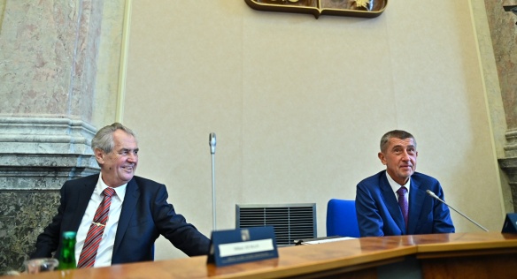Prezident Miloš Zeman a premiér Andrej Babiš ve Strakově akademii při projednávání návrhu státní rozpočtu na rok 2020, 16. září 2019.