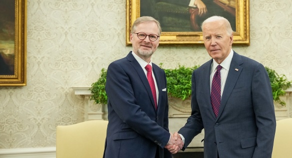 Americký prezident Joe Biden přijal českého premiéra Petra Fialu v Bílém domě, 15. dubna 2024.