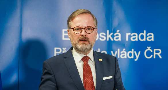 Prime Minister Petr Fiala at a press conference after the end of the special meeting of the European Council, 31 May 2022.