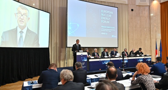 Premiér Andrej Babiš vystoupil s projevem na 14. plenárním zasedání Evropského jaderného fóra v Praze 30. dubna 2019.