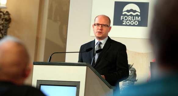 Předseda vlády Bohuslav Sobotka vystoupil v úterý 15. září 2015 na konferenci Forum 2000. Foto: FORUM 2000/Ondřej Besperát.