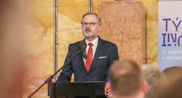 Premiér Petr Fiala vystoupil s projevem při zahájení 7. ročníku Týdne inovací, 11. října 2022.