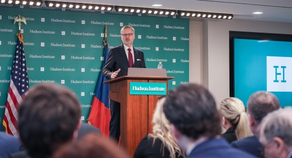 Prime Minister Petr Fiala delivers a speech at the Hudson Institute in Washington, 16 April 2024.