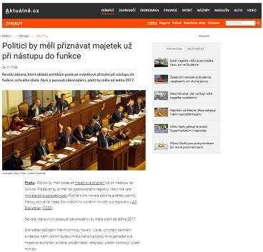 Aktuálně.cz: Politici by měli přiznávat majetek už při nástupu do funkce