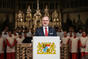 Projev v katedrále přednesl i předseda vlády Petr Fiala, 9. května 2023.