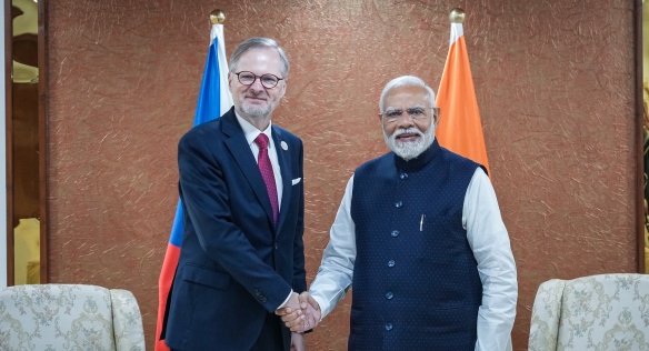 Českého premiéra Petra Fialu přijal k bilaterálnímu jednání předseda indické vlády Naréndra Módí, 10. ledna 2024.