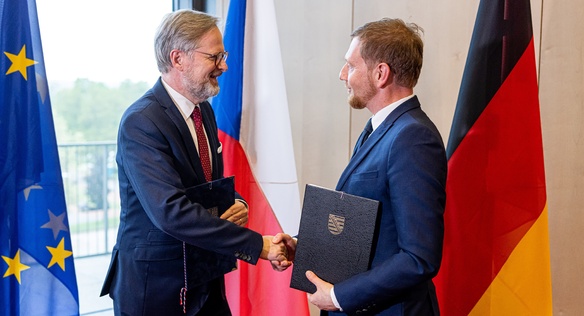 Český a saský premiér podepsali memorandum o spolupráci při produkci lithia a realizaci dalších strategických projektů, 16. května 2023.