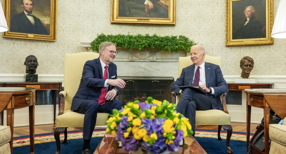 Americký prezident Joe Biden přijal českého premiéra Petra Fialu v Bílém domě, 15. dubna 2024.