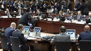 Předseda vlády Bohuslav Sobotka na jednání v Bruselu, 23. dubna 2015. Zdroj: Evropská rada.