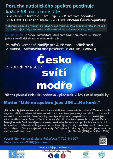 Úřad vlády ČR se opět zapojí do kampaně Česko svítí modře – symbolicky zmodrá a vyjádří podporu lidem s poruchou autistického spektra