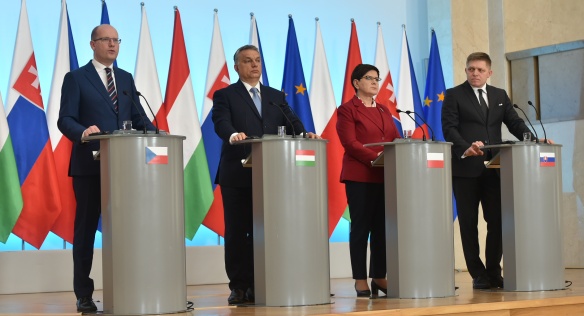 Tisková konference po jednání předsedů vlád zemí Visegrádské skupiny, 2. března 2017.