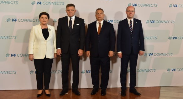 Family photo of the Prime Ministers of the V4 countries, 19 July 2017.