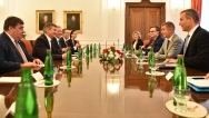 Předseda vlády Andrej Babiš se setkal s maršálkem Sejmu Polské republiky Markem Kuchcińskim, 23. května 2018.