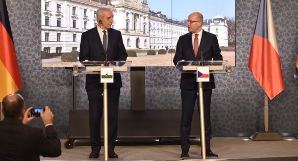 Tisková konference po jednání premiéra Sobotky s ministerským předsedou Svobodného státu Sasko Tillichem, 7. února 2017.