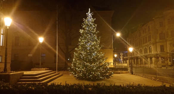 Před Strakovou akademií se rozsvítil vánoční strom, 28. listopadu 2019.