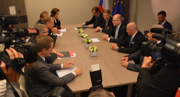 Předseda vlády Bohuslav Sobotka jednal s předsedou Evropské rady Donaldem Tuskem, 14. října 2015.