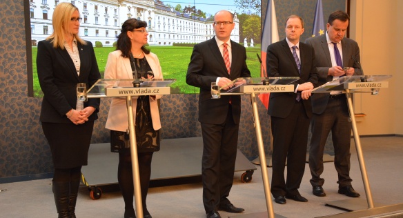 Tisková konference po jednání premiéra Bohuslava Sobotky s ministry o stavu čerpání evropských fondů, 3. března 2015.