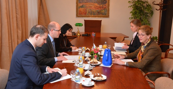 Předseda vlády Bohuslav Sobotka se setkal s velvyslankyní Norského království Siri Ellenou Sletnerovou, 21. ledna 2015 