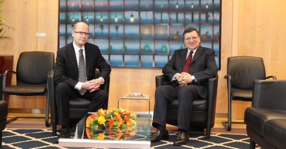 Setkání předsedy vlády ČR Bohuslava Sobotky s předsedou Evropské komise José Manuelem Barrosem, 20. února 2014. 