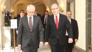 Premiér B. Sobotka a předseda Evropské rady H. Rompuyem vystoupili na Podnikatelském fóru 10 let ČR v EU v Lichtenštejnském paláci, 30. dubna 2014.
