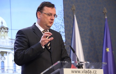 Premiér Petr Nečas na tiskové konferenci po jednání vlády, 13. června 2012