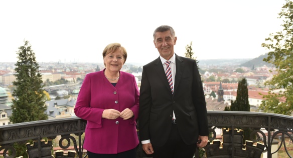 Angela Merkel and Andrej Babiš on the balcony of Kramář's villa, 26 October 2018.