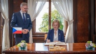 Předseda vlády Petr Fiala jednal v Kramářově vile s novou britskou premiérkou Liz Trussovou o aktuálních problémech evropské politiky, 6. října 2022.