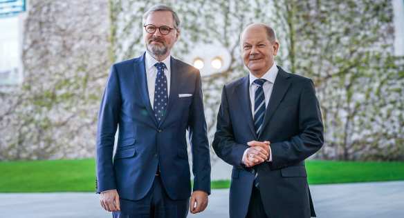 Premiér Petr Fiala se setkal s německým kancléřem Olafem Scholzem, 5. května 2022.
