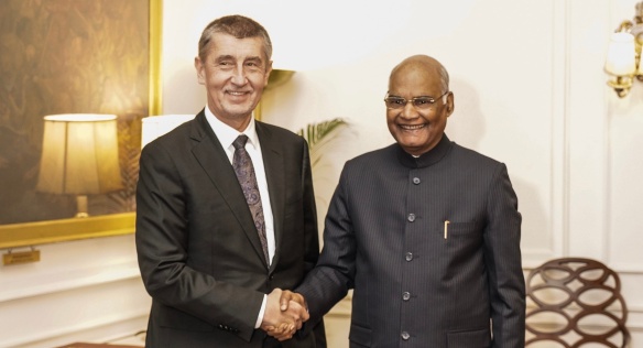 Andrej Babiš se v prezidentském paláci setkal s indickým prezidentem Rám Náth Kóvindem, 19. ledna 2019. 