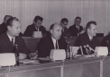 Předsednictvo ÚV KSČ na zasedání pléna ÚV KSČ 1. dubna 1968. Zleva Dubček, Černík, Lenárt, Laštovička a Špaček